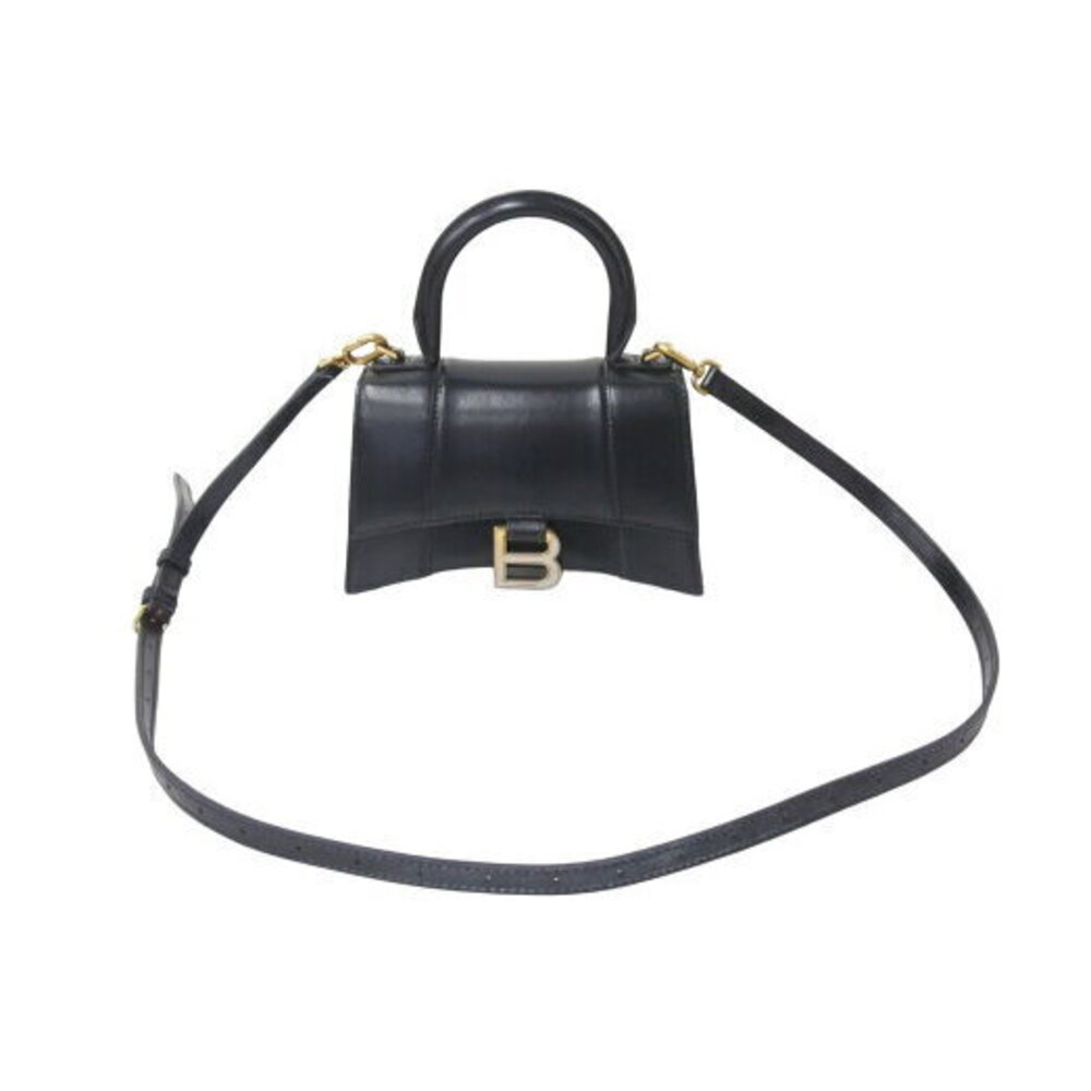BALENCIAGA Hourglass Shoulder Bag Black Logo Calfskin